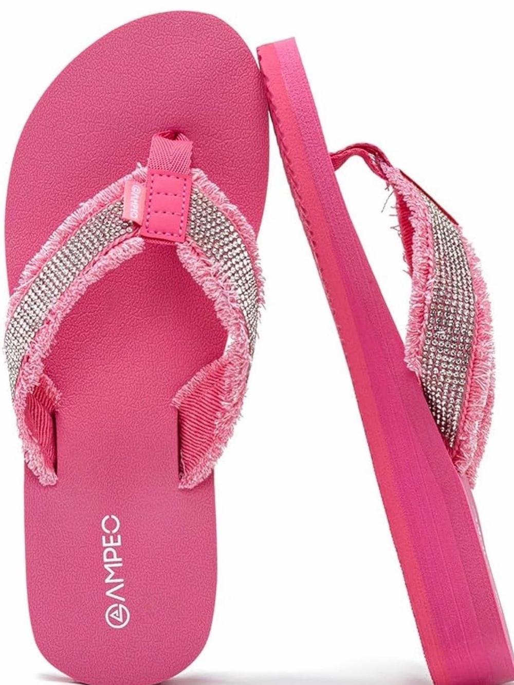 Ampeo Pink Rhinestone Fringe Flip Flops